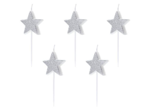Picture of BIRTHDAY CANDLES STARS SILVER - 5 PACK